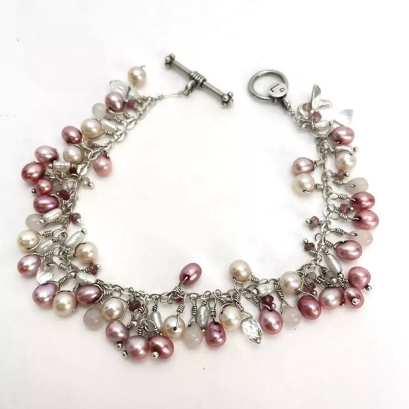 Laura Gibson Jewelry - Sterling Silver & Pearls 7.5" Bracelet Laura Gibson Breast Cancer Awareness
